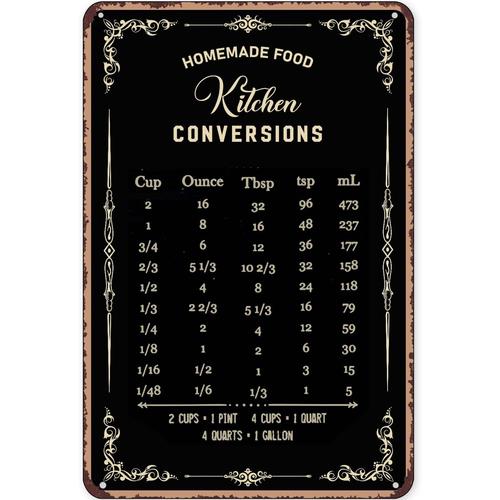 Kitchen Baking Conversion Chart - لافتة معدنية ريفية للديكور، لافتات للخبز،