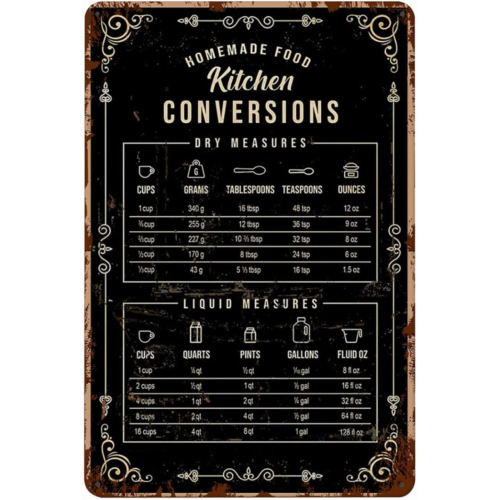 Kitchen Baking Conversion Chart - لافتة معدنية عتيقة ومضحكة مقاس 12×8