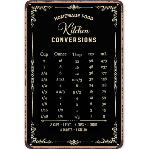 Kitchen Baking Conversion Chart - لافتة معدنية ريفية للديكور، لافتات للخبز،