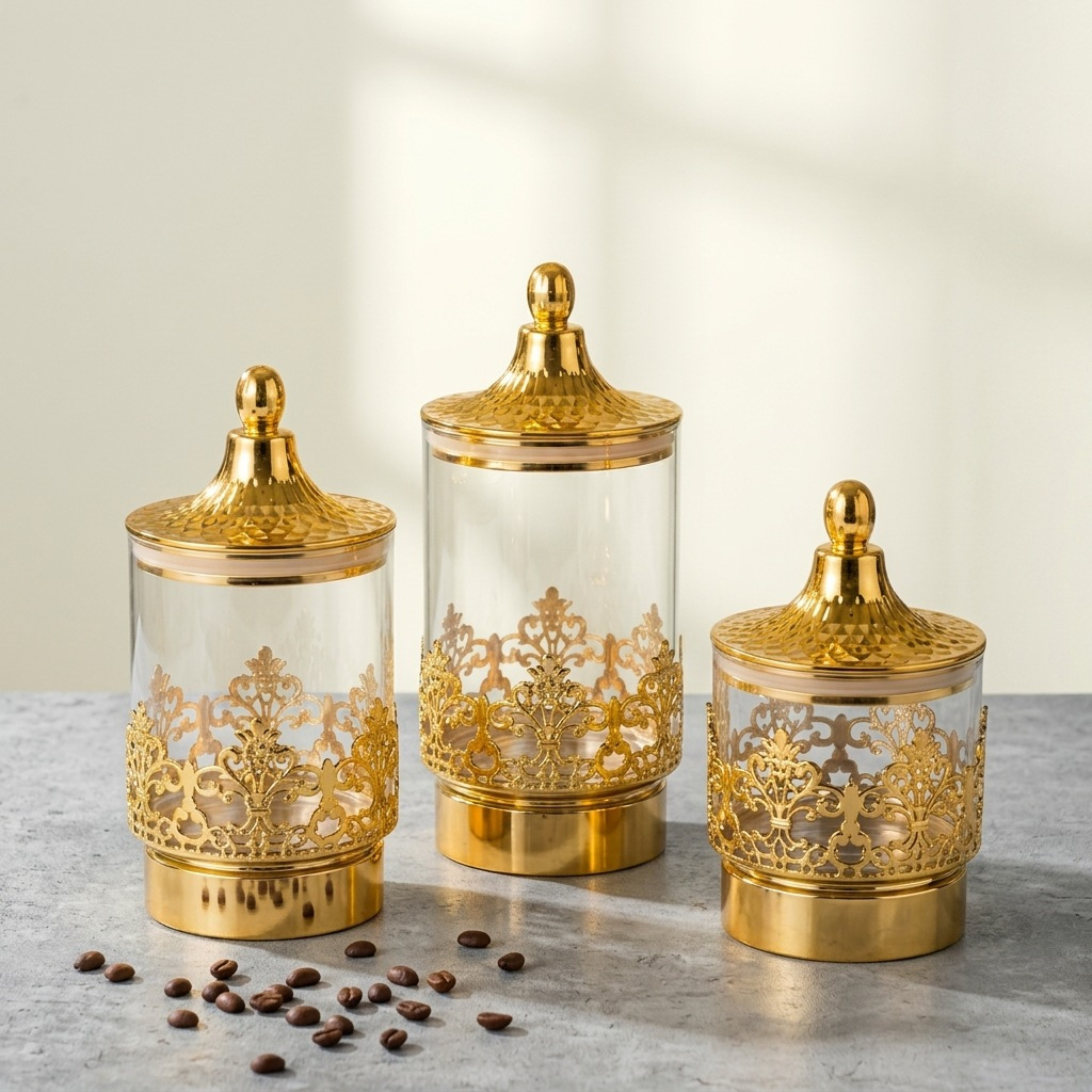 علب تخزين شفافة مطلية بالذهب ع - مراجعة Kitchen Baking Organization وسعره