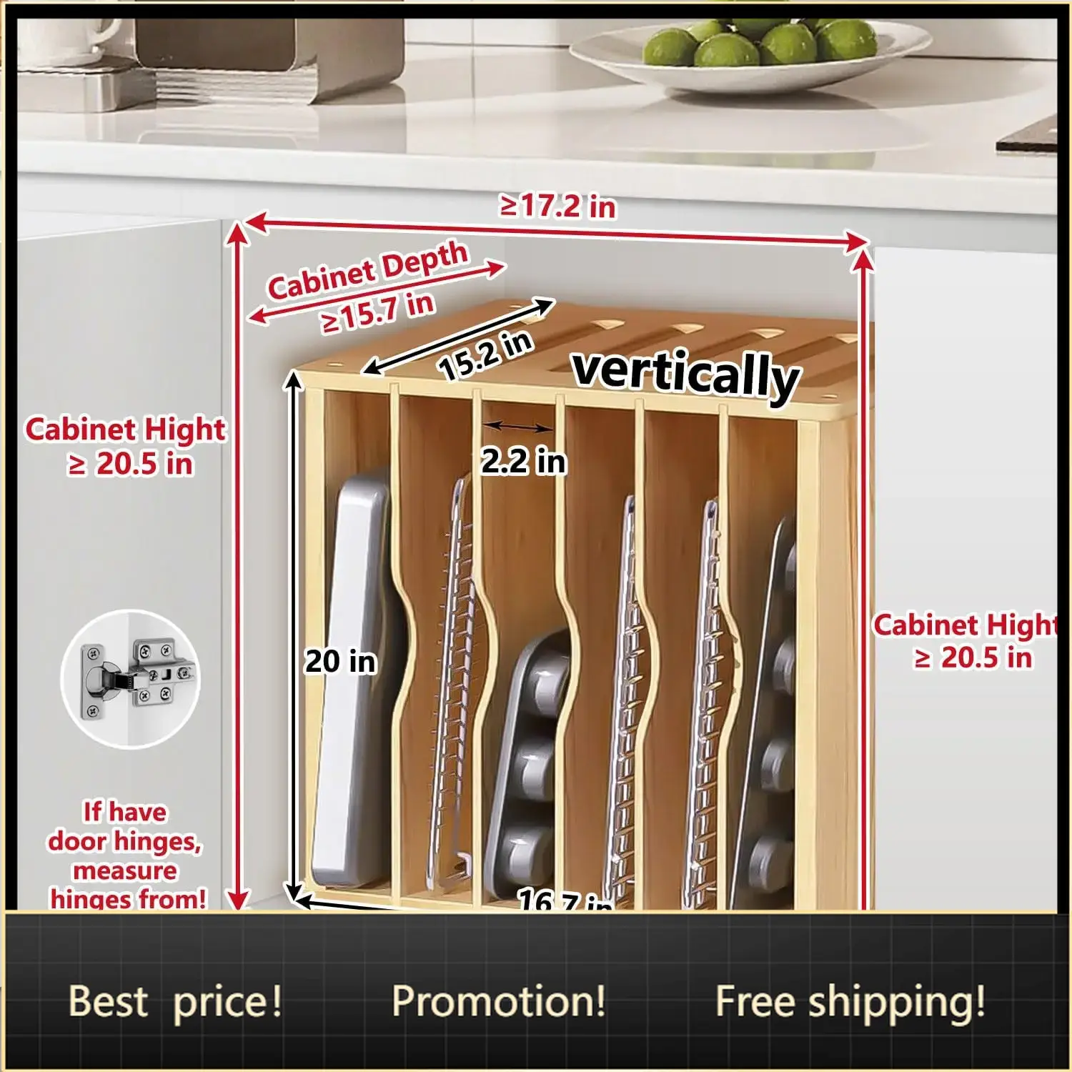 فواصل خشبية للصواني في الخزائن - مراجعة Kitchen Cabinet Baking Organizer وسعره