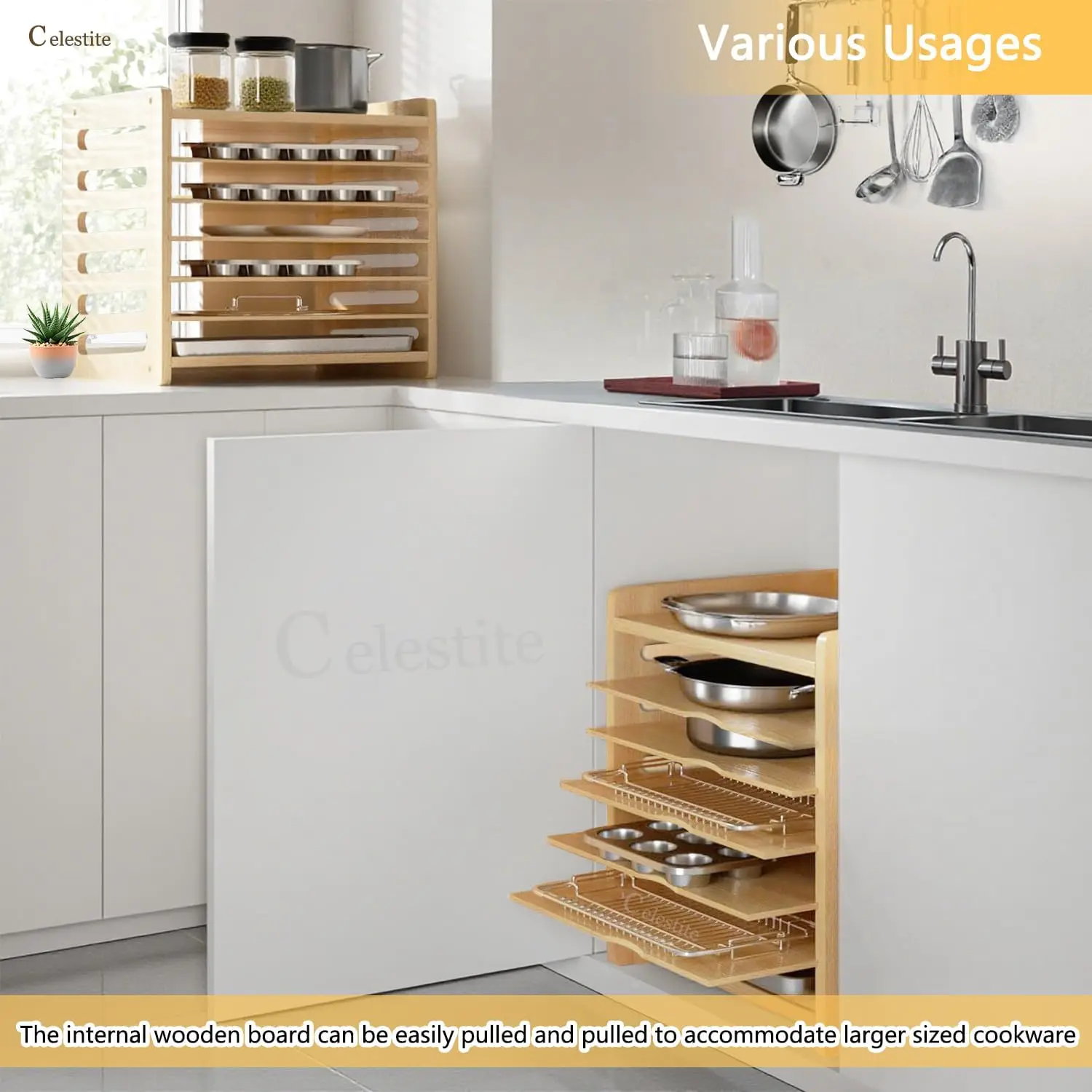 فواصل خشبية للصواني في الخزائن - مراجعة Kitchen Cabinet Baking Organizer وسعره