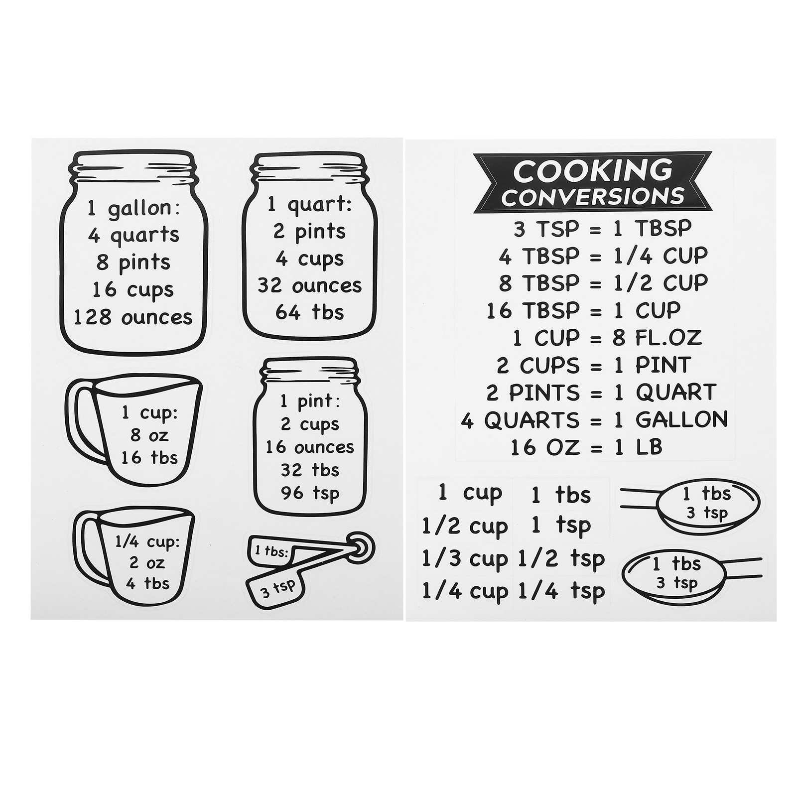 2 قطعة من جدول تحويل القياسات  - مراجعة Kitchen Baking Conversion Chart وسعره